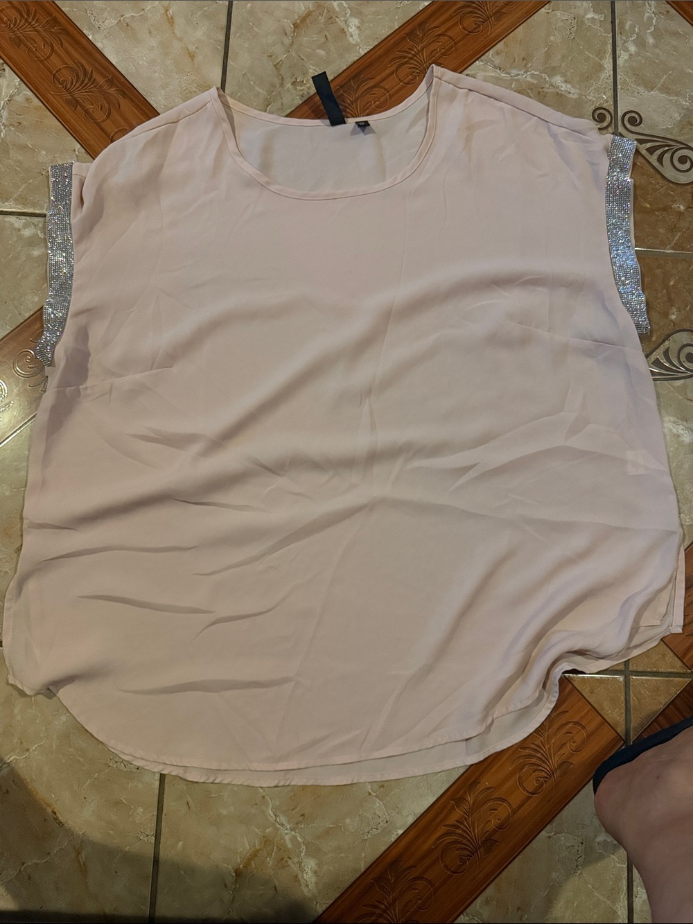 Soft Blush Womens Short Sleeve Blouse with Sparkle Trim